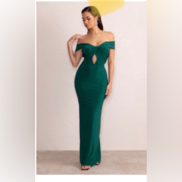 Club L London ARIELLA Bottle Green One Shoulder Twist Front Maxi Dress - Picture 6 of 7
